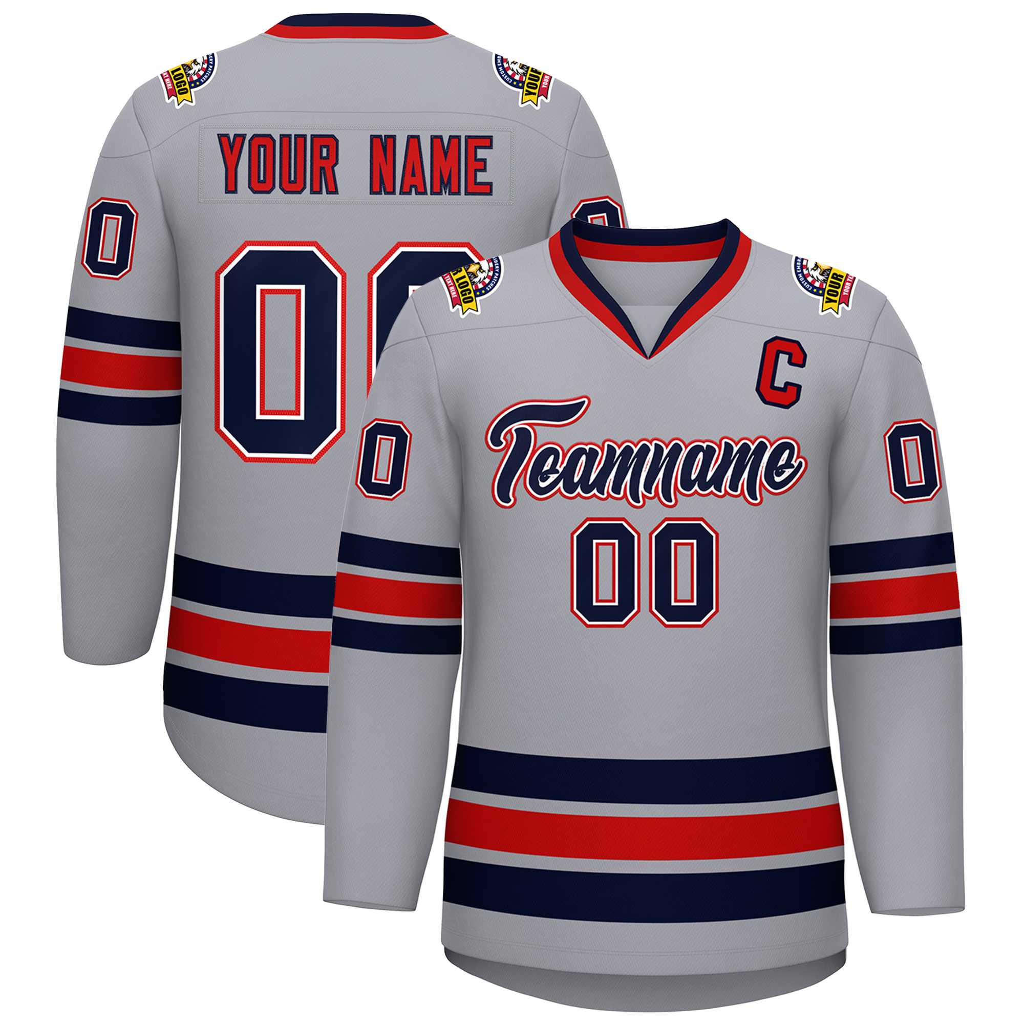 Custom Gray Navy White-Red Classic Style Hockey Jersey