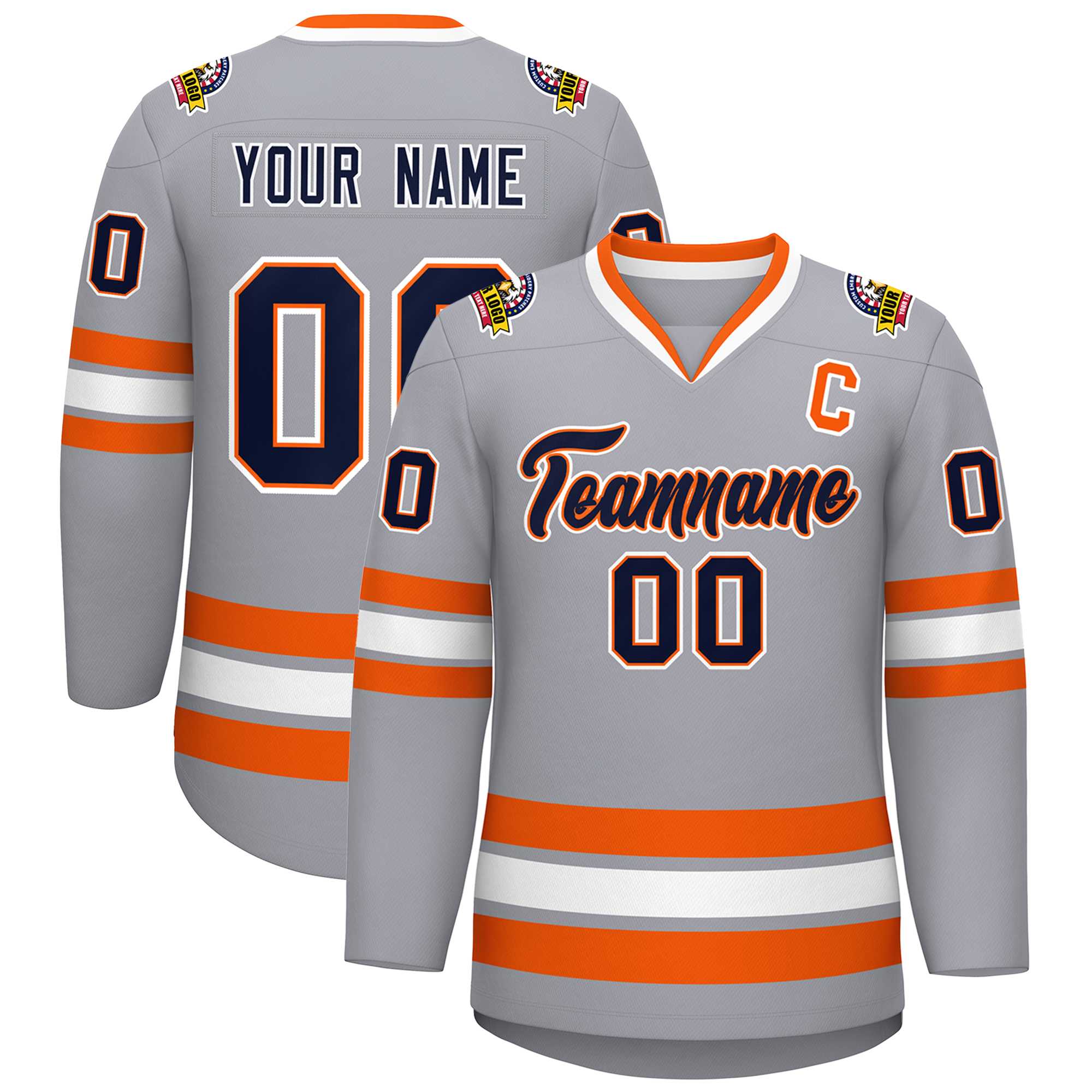 Custom Gray Navy Orange-White Classic Style Hockey Jersey