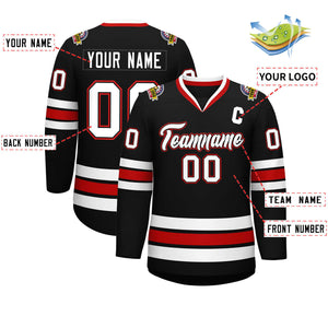 Custom Black White Black-Red Classic Style Hockey Jersey