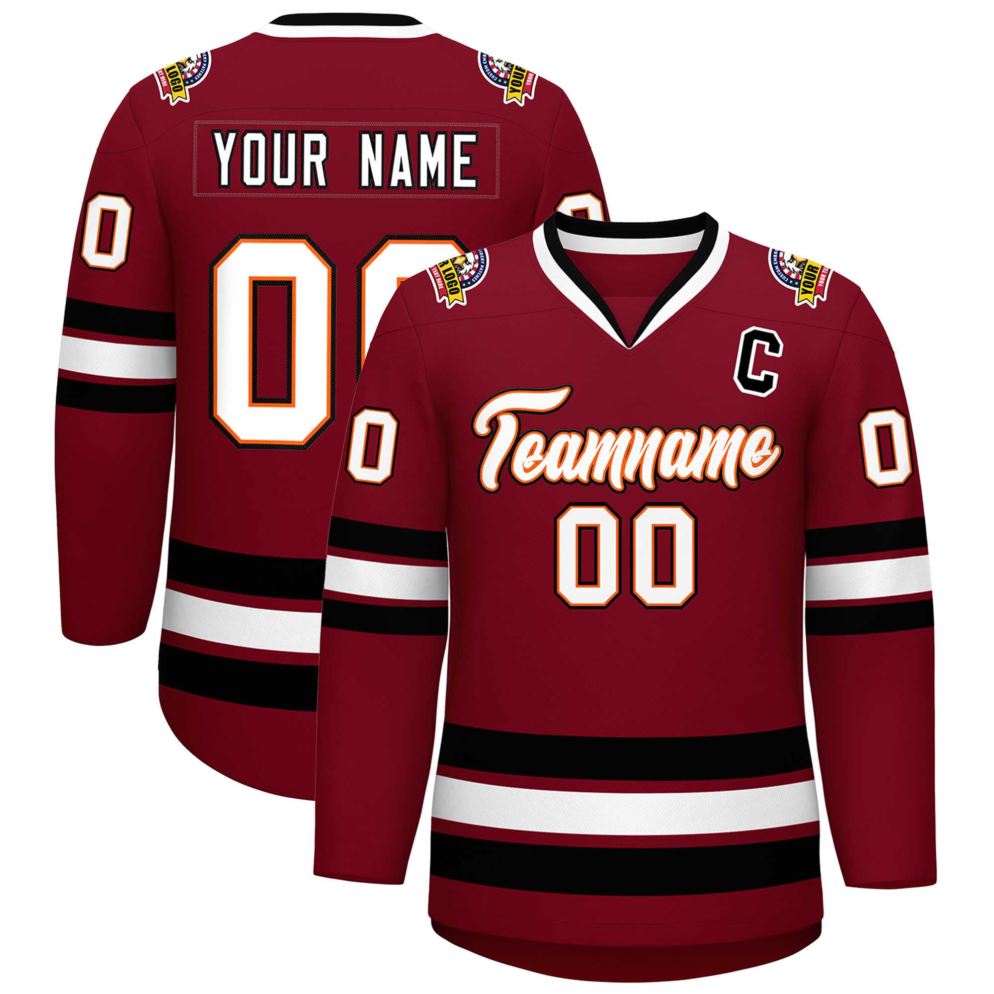 Custom Crimson White Orange-Black Classic Style Hockey Jersey