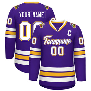 Custom Purple White Purple-Gold Classic Style Hockey Jersey