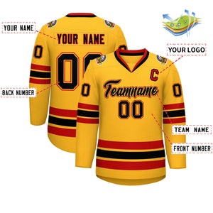 Custom Gold Black Gold-Red Classic Style Hockey Jersey