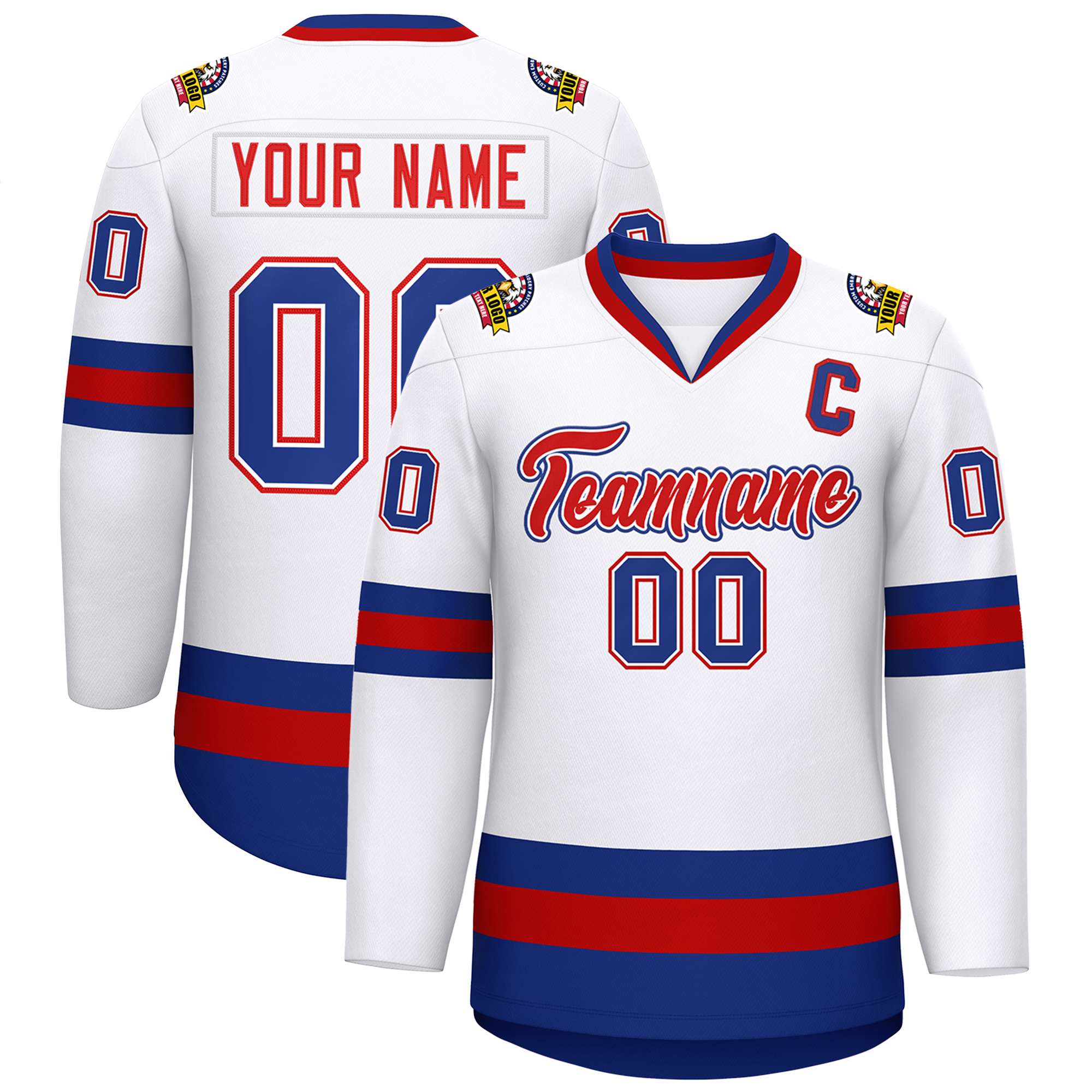 Custom White Red White-Royal Classic Style Hockey Jersey