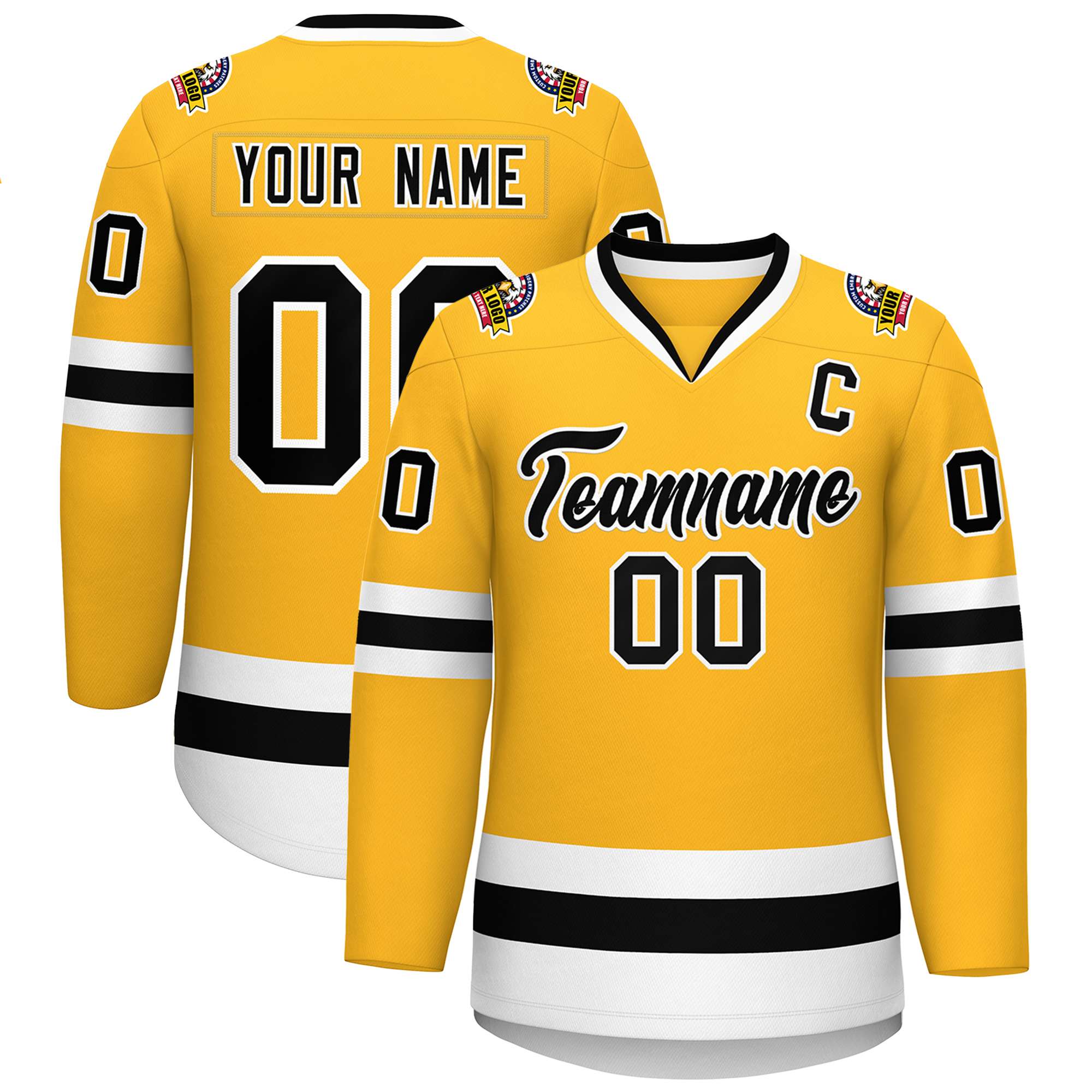 Custom Gold Black-White Classic Style Hockey Jersey