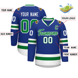 Maillot de hockey personnalisé Royal Kelly vert-blanc de style classique