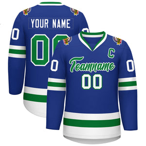 Maillot de hockey personnalisé Royal Kelly vert-blanc de style classique