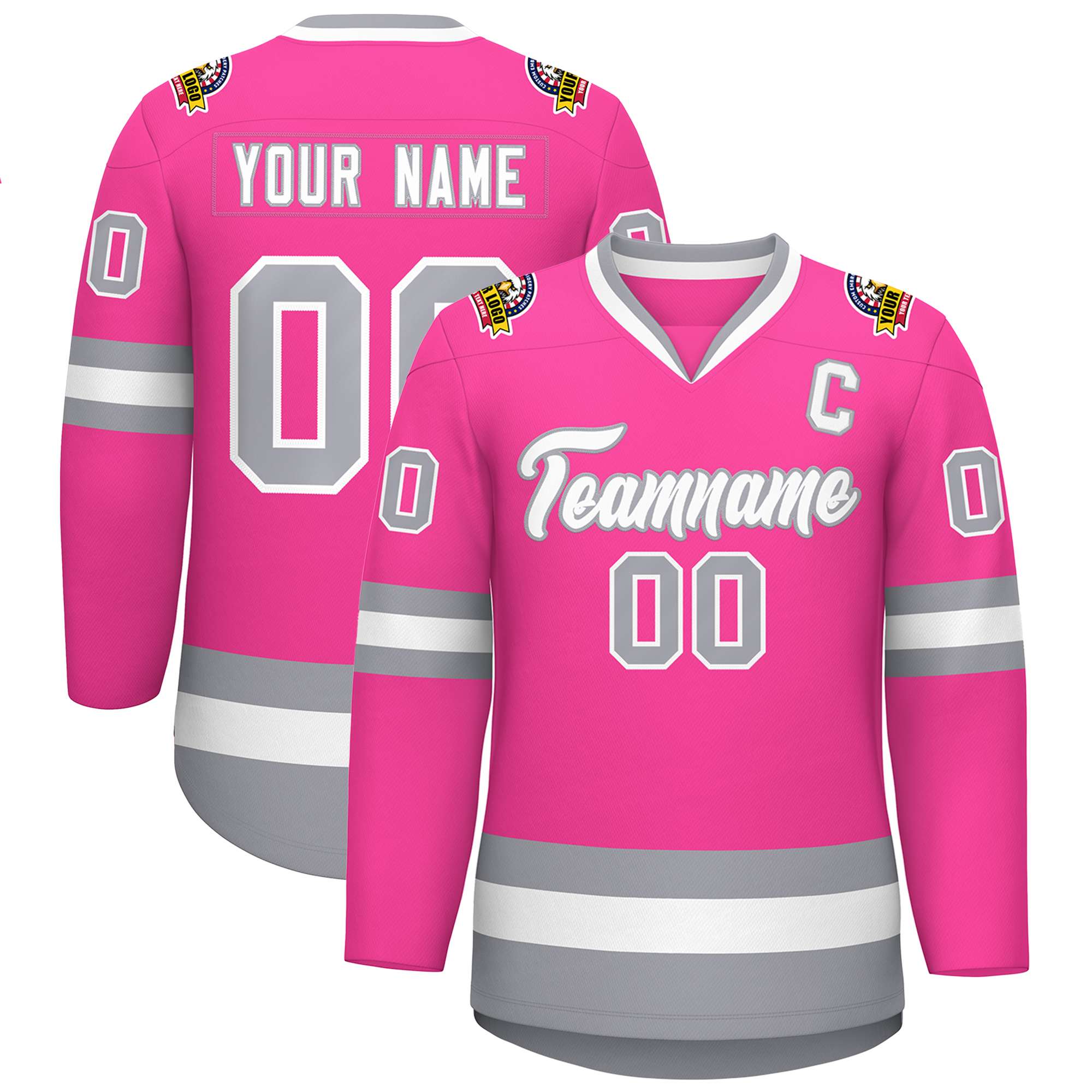 Maillot de hockey de style classique rose blanc-gris personnalisé