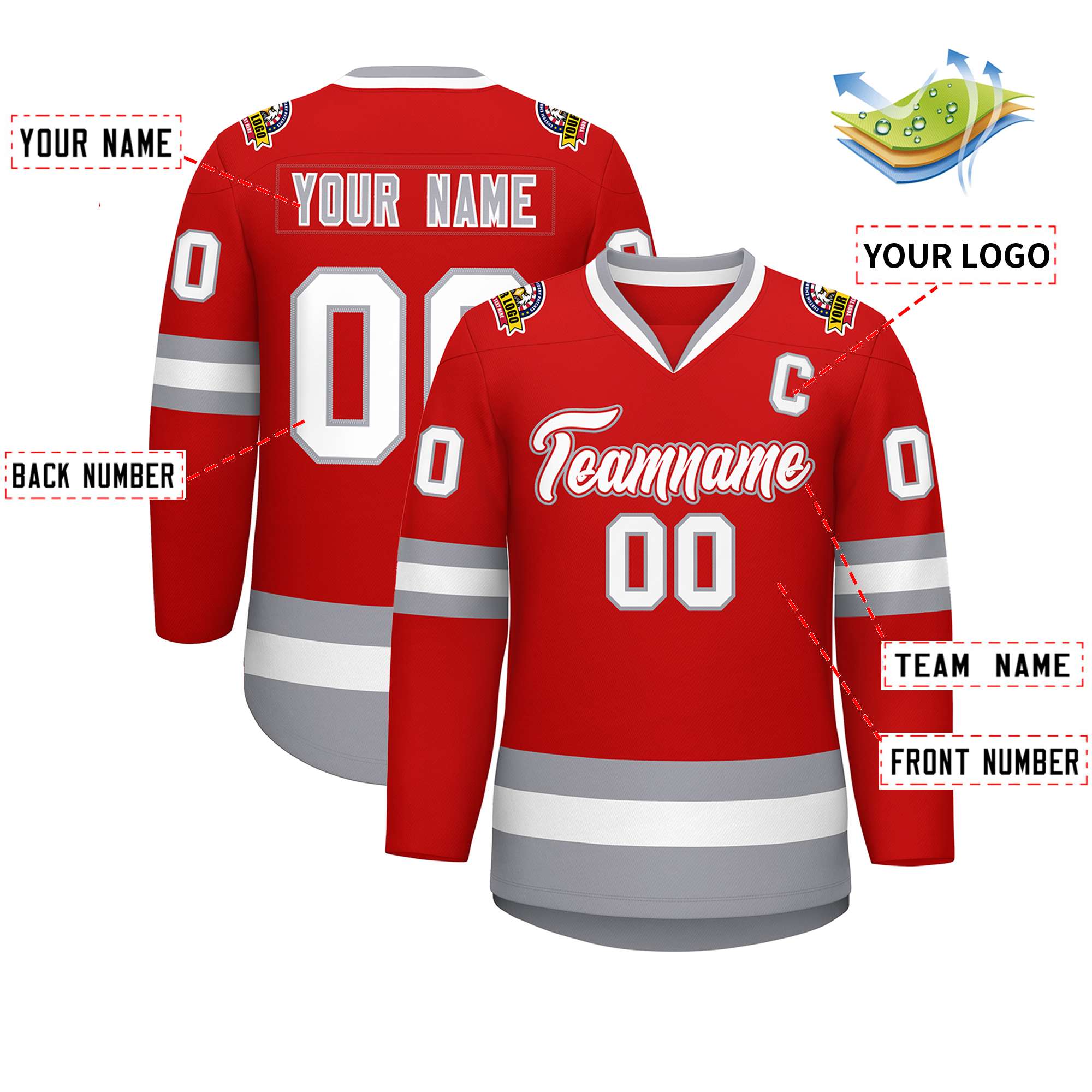 Custom Red White Red-Gray Classic Style Hockey Jersey