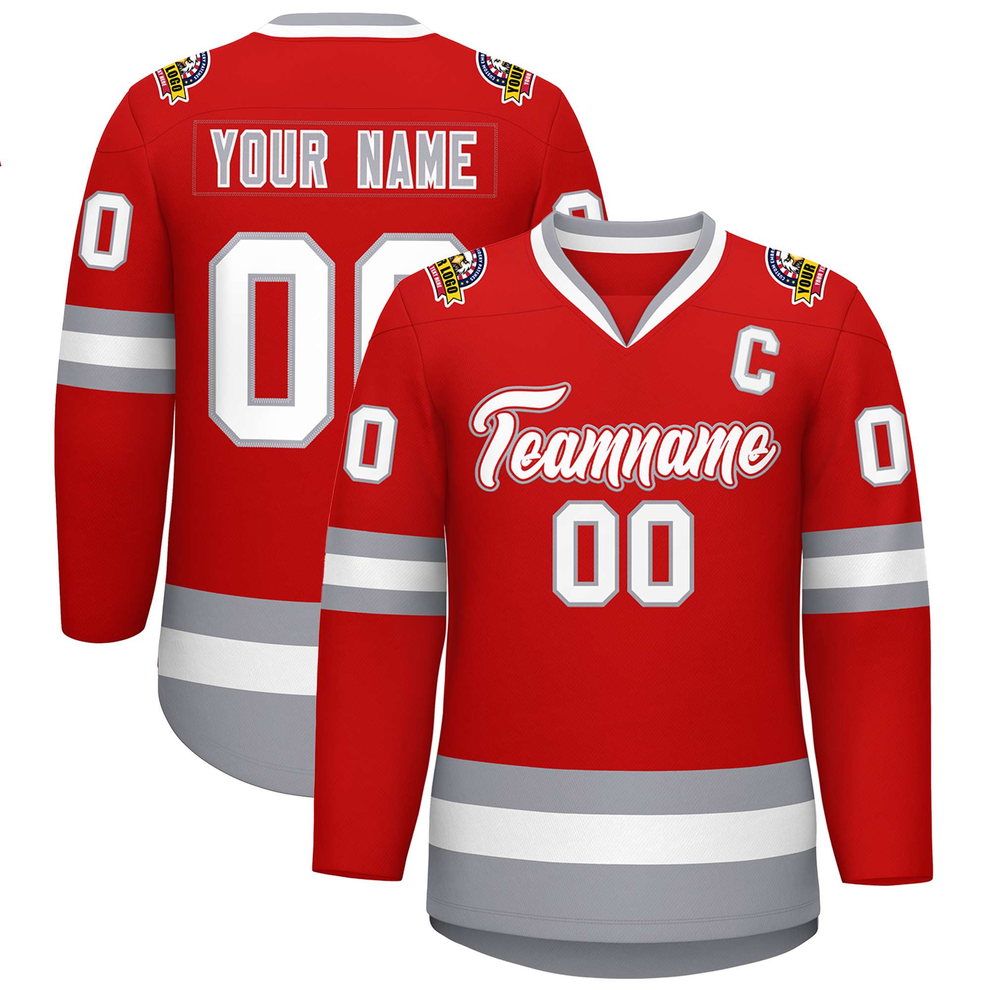 Custom Red White Red-Gray Classic Style Hockey Jersey