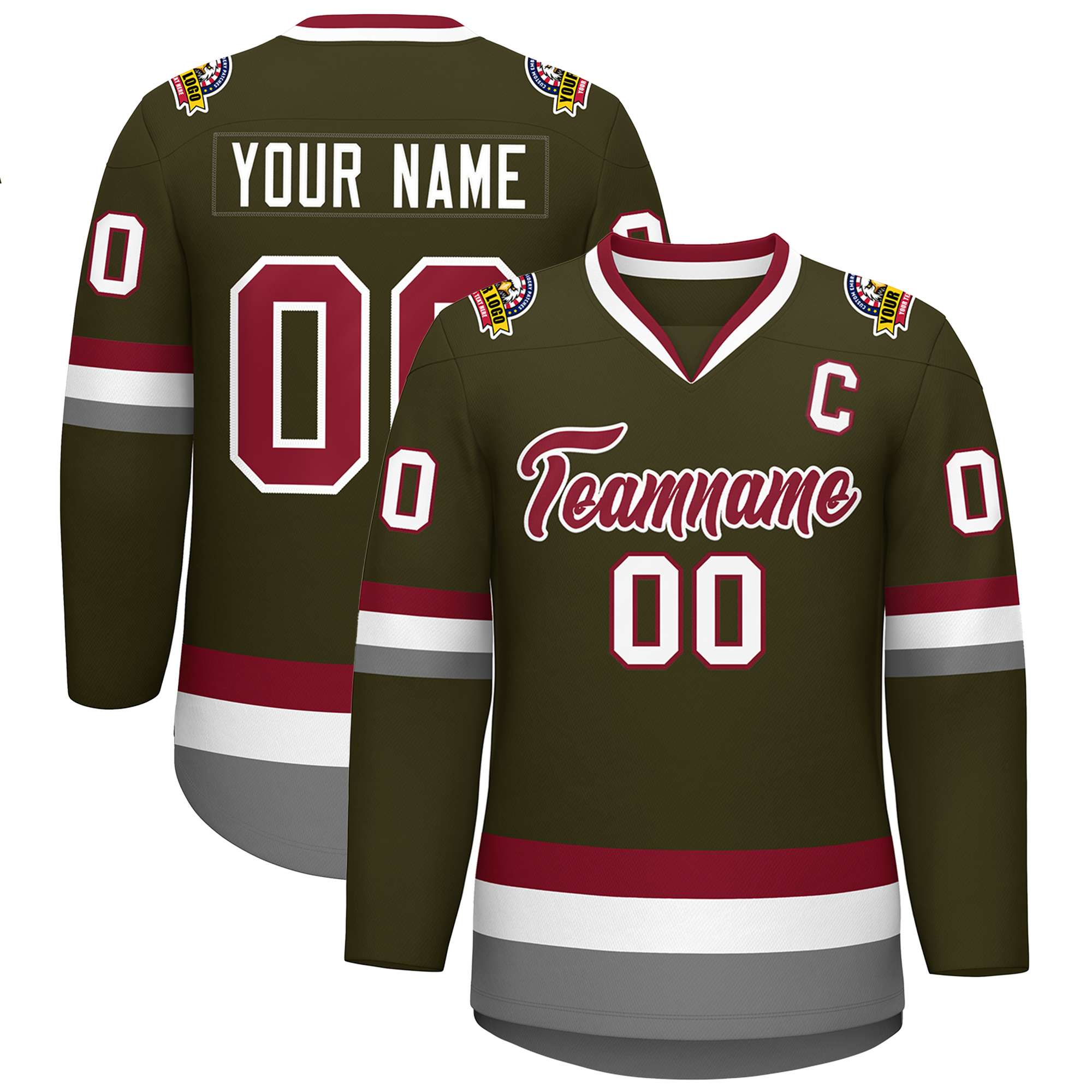 Custom Olive Crimson-White Classic Style Hockey Jersey