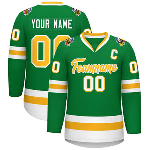 Maillot de hockey de style classique Kelly vert or-blanc personnalisé