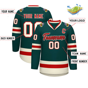 Custom Midnight Green Red Midnight Green-Khaki Classic Style Hockey Jersey