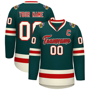 Custom Midnight Green Red Midnight Green-Khaki Classic Style Hockey Jersey