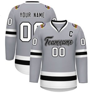 Maillot de hockey de style classique personnalisé gris noir blanc-noir