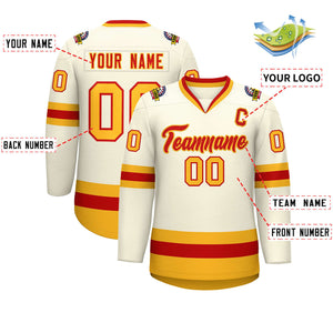 Custom Khaki Red-Gold Classic Style Hockey Jersey