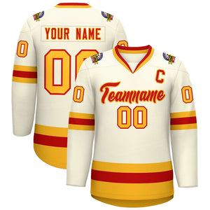 Custom Khaki Red-Gold Classic Style Hockey Jersey