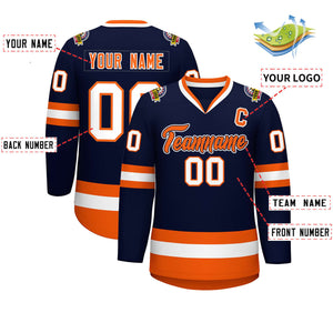 Custom Navy Orange Navy-White Classic Style Hockey Jersey