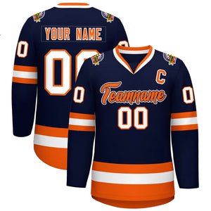 Custom Navy Orange Navy-White Classic Style Hockey Jersey