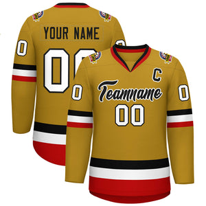 Custom Old Gold Black-White Classic Style Hockey Jersey