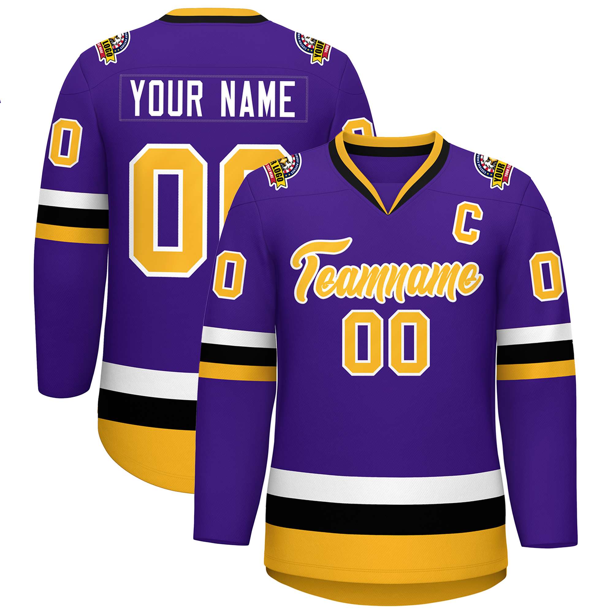 Maillot de hockey de style classique violet or-blanc personnalisé