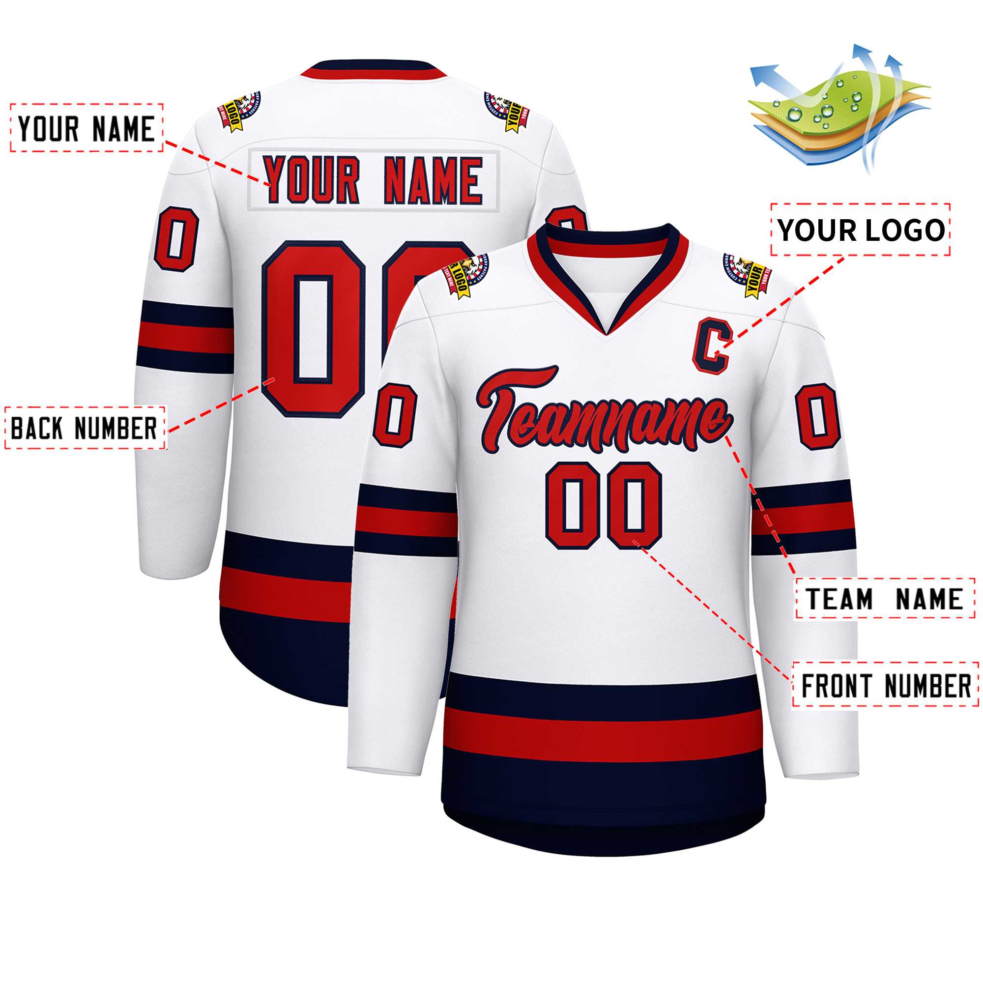 Custom White Red-Navy Classic Style Hockey Jersey