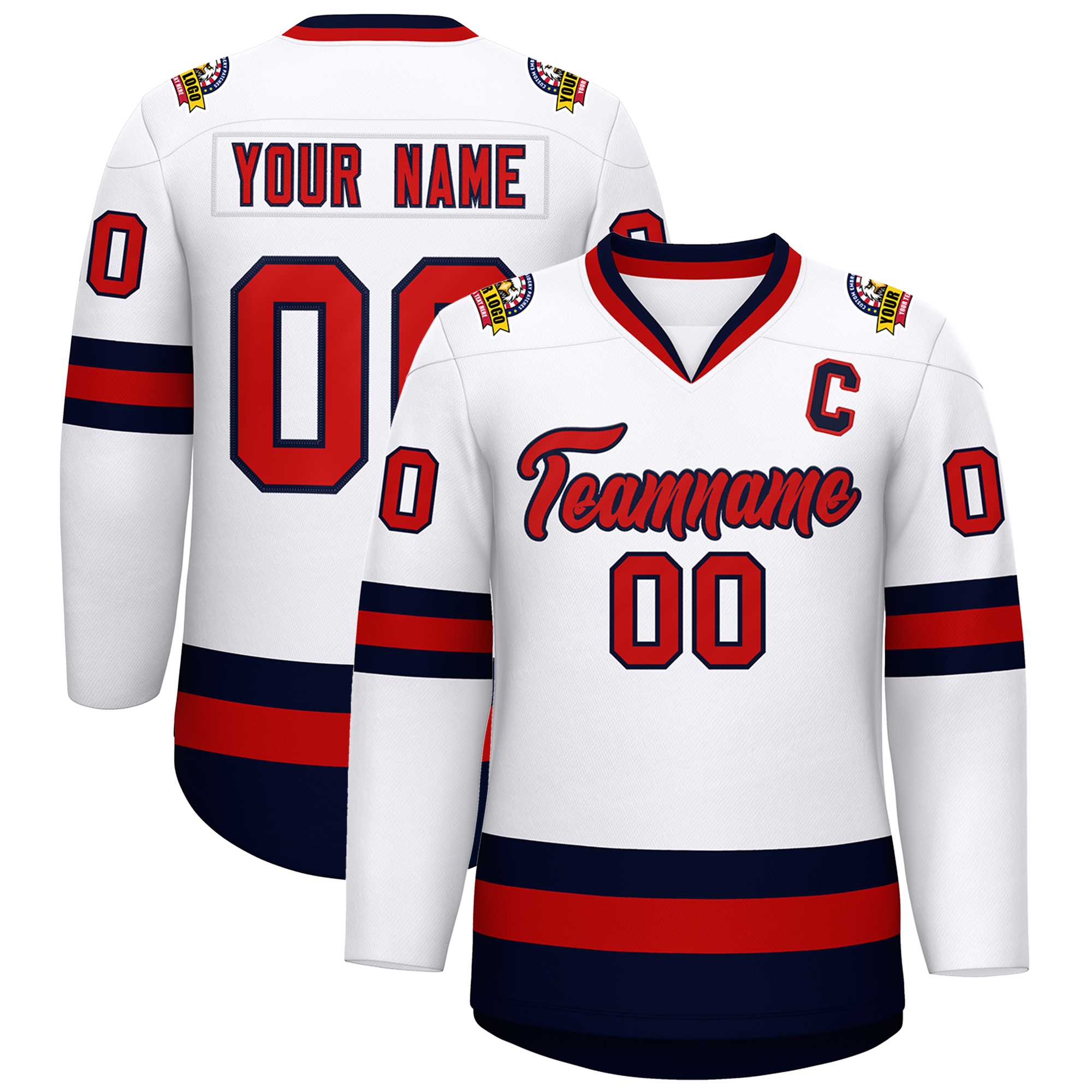 Custom White Red-Navy Classic Style Hockey Jersey