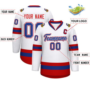 Custom White Royal White-Red Classic Style Hockey Jersey