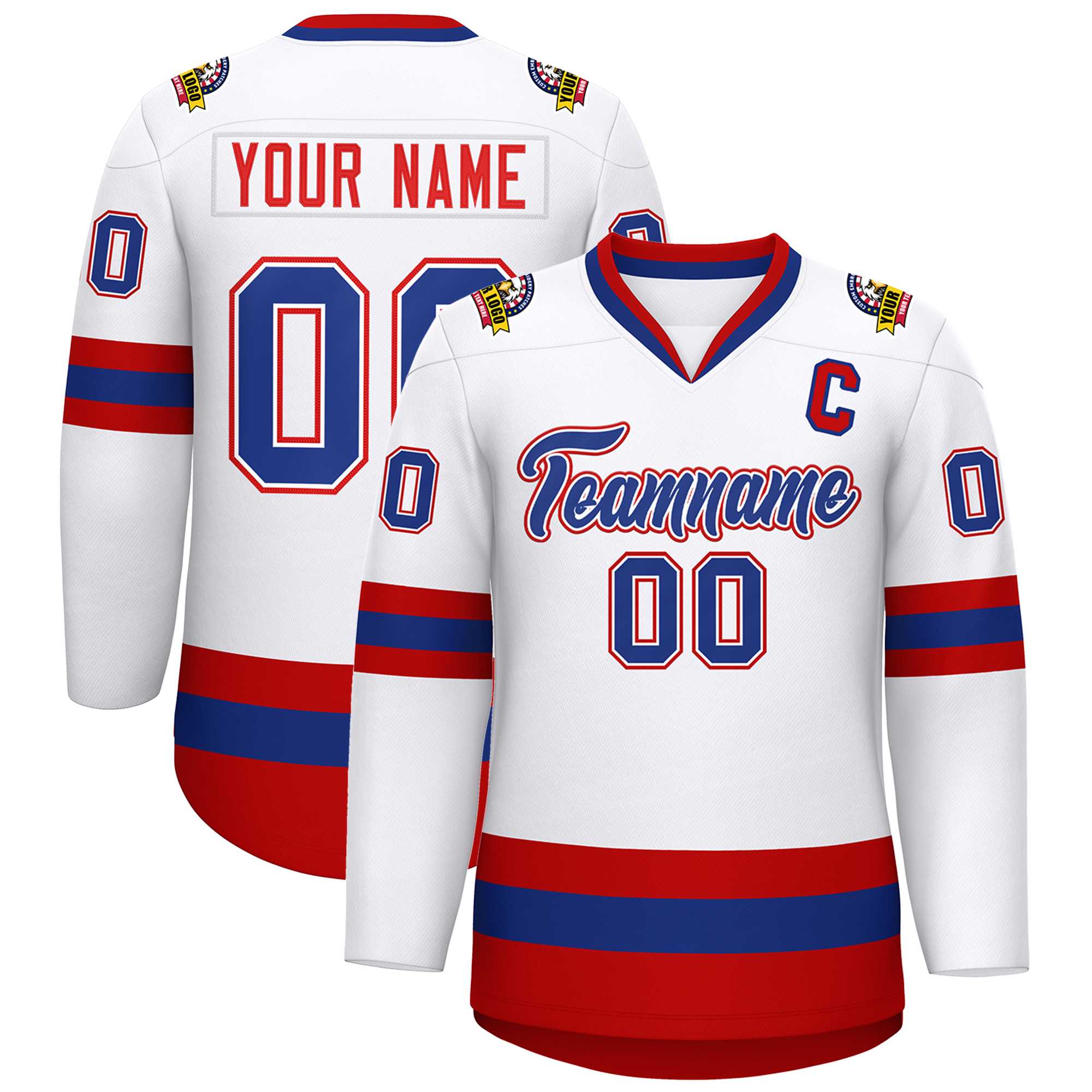 Maillot de hockey de style classique blanc royal blanc-rouge personnalisé