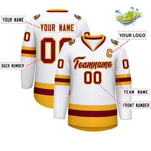 Custom White Crimson-Gold Classic Style Hockey Jersey