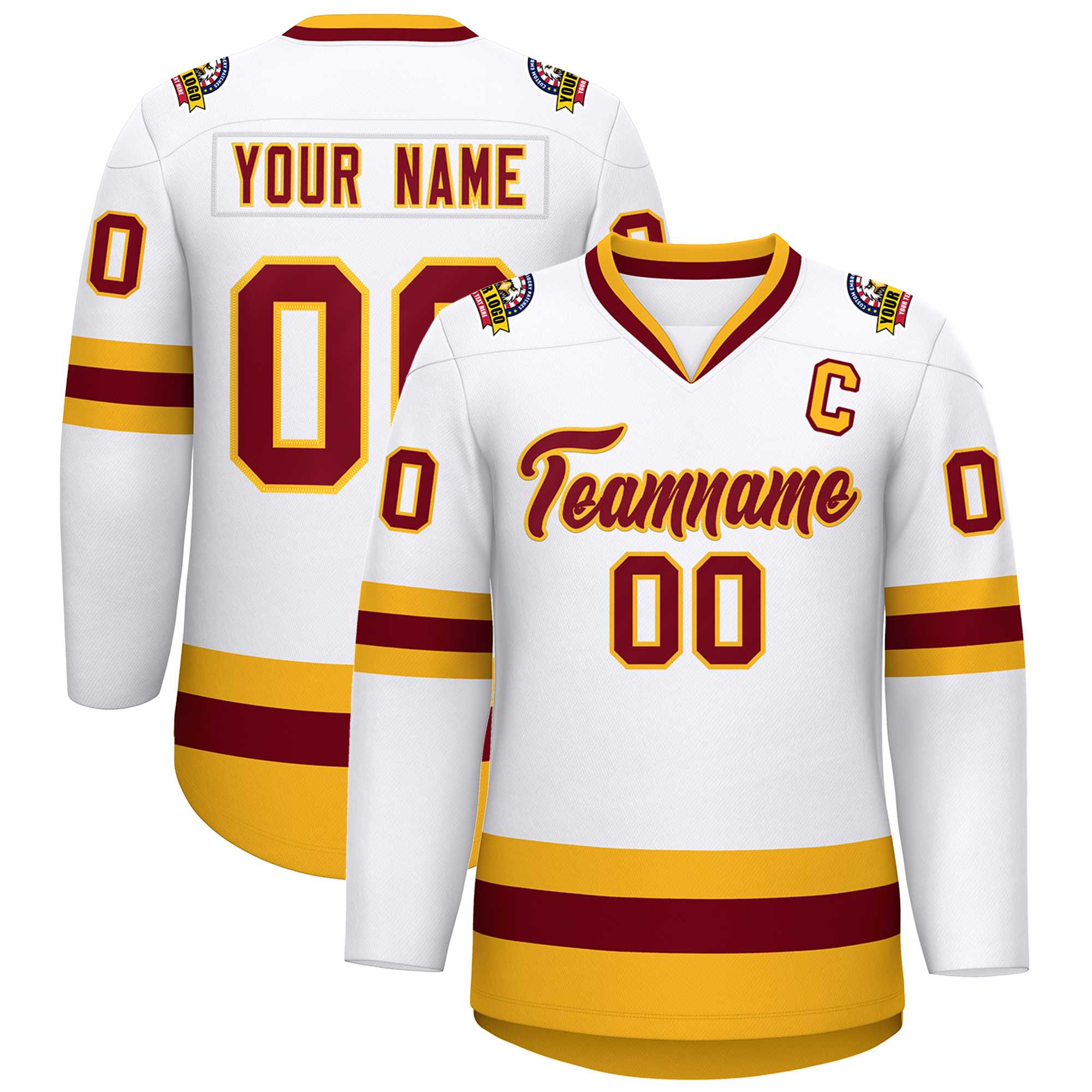 Custom White Crimson-Gold Classic Style Hockey Jersey