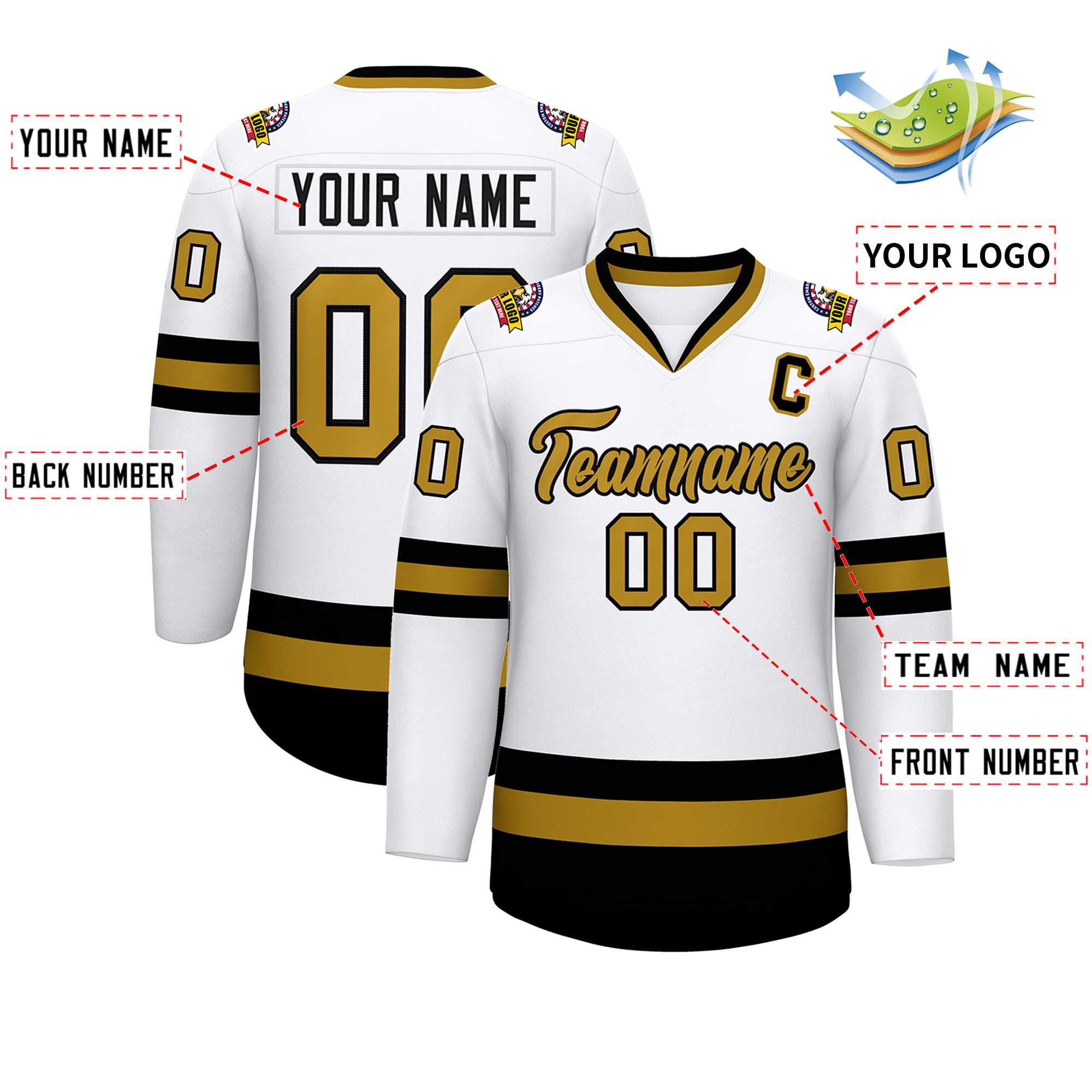 Custom White Old Gold-Black Classic Style Hockey Jersey