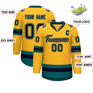 Maillot de hockey personnalisé de style classique Gold Navy Gold-Aqua