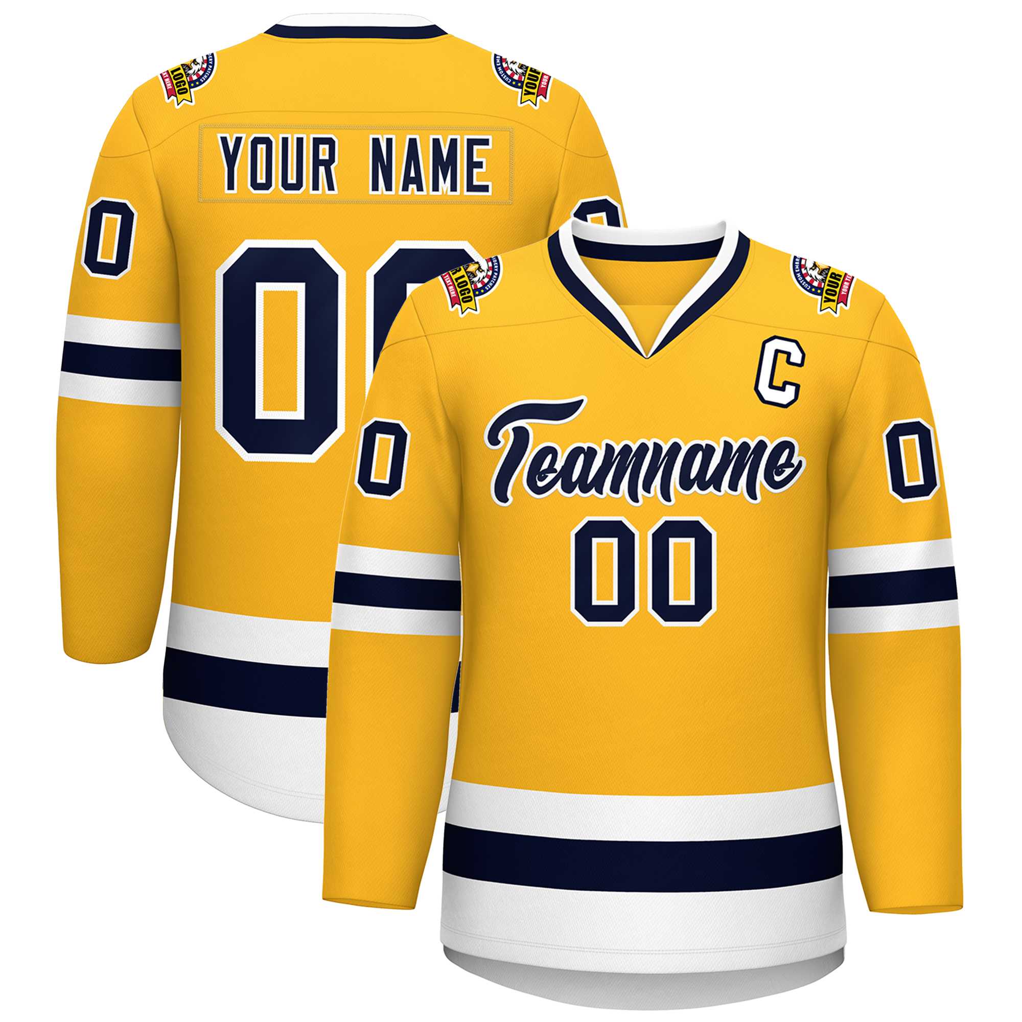 Custom Gold Navy-White Classic Style Hockey Jersey