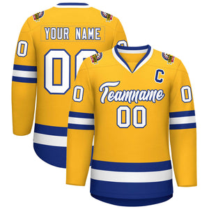 Custom Gold White-Royal Classic Style Hockey Jersey