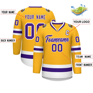 Maillot de hockey de style classique personnalisé or violet-blanc