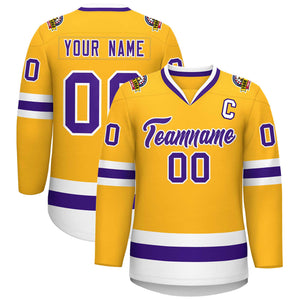 Maillot de hockey de style classique personnalisé or violet-blanc