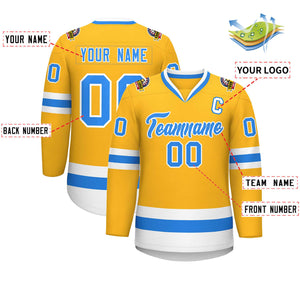 Custom Gold Powder Blue-White Classic Style Hockey Jersey