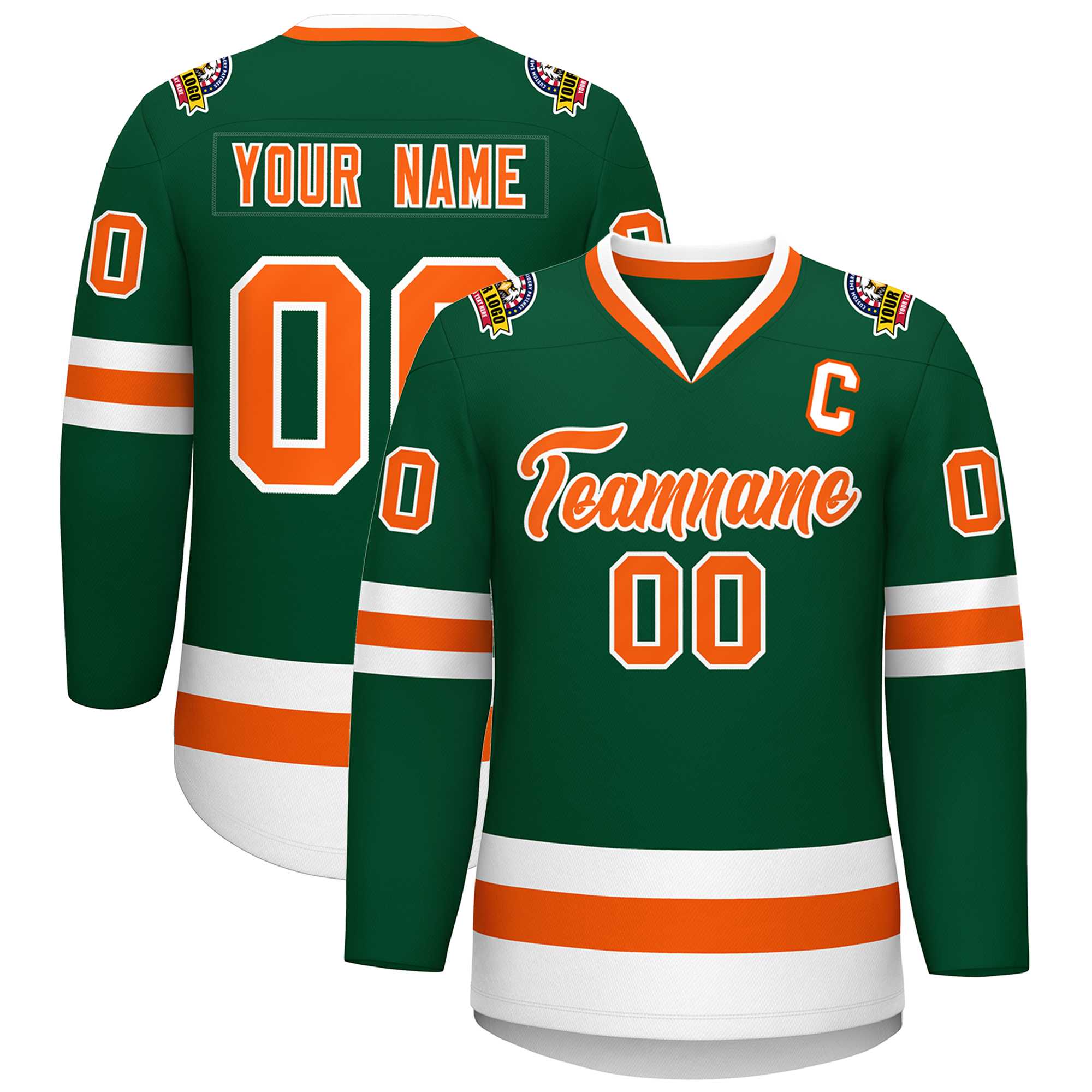 Custom Green Orange-White Classic Style Hockey Jersey