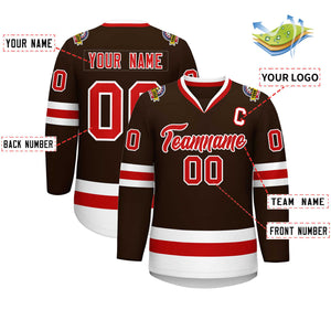 Custom Brown Red-White Classic Style Hockey Jersey