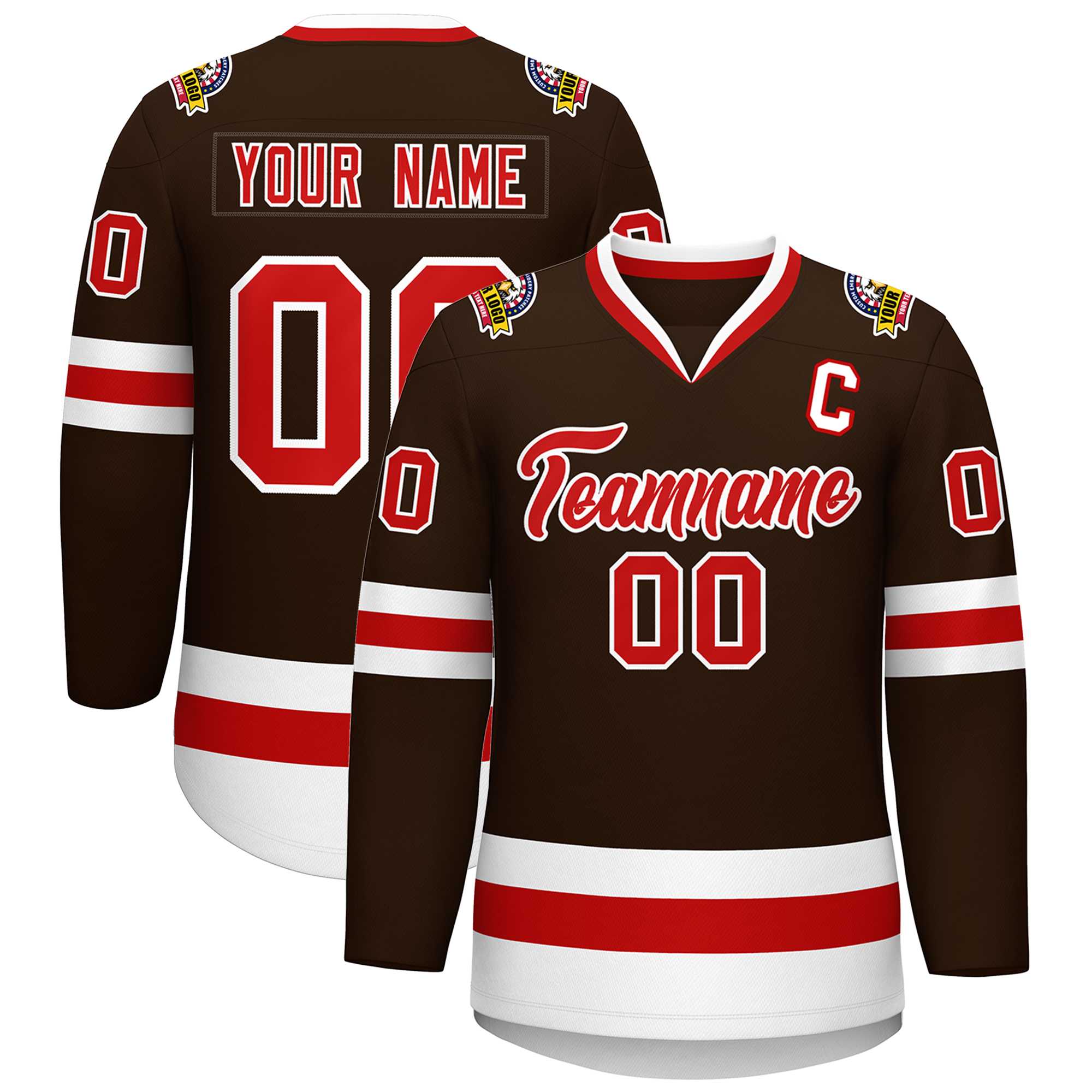 Custom Brown Red-White Classic Style Hockey Jersey