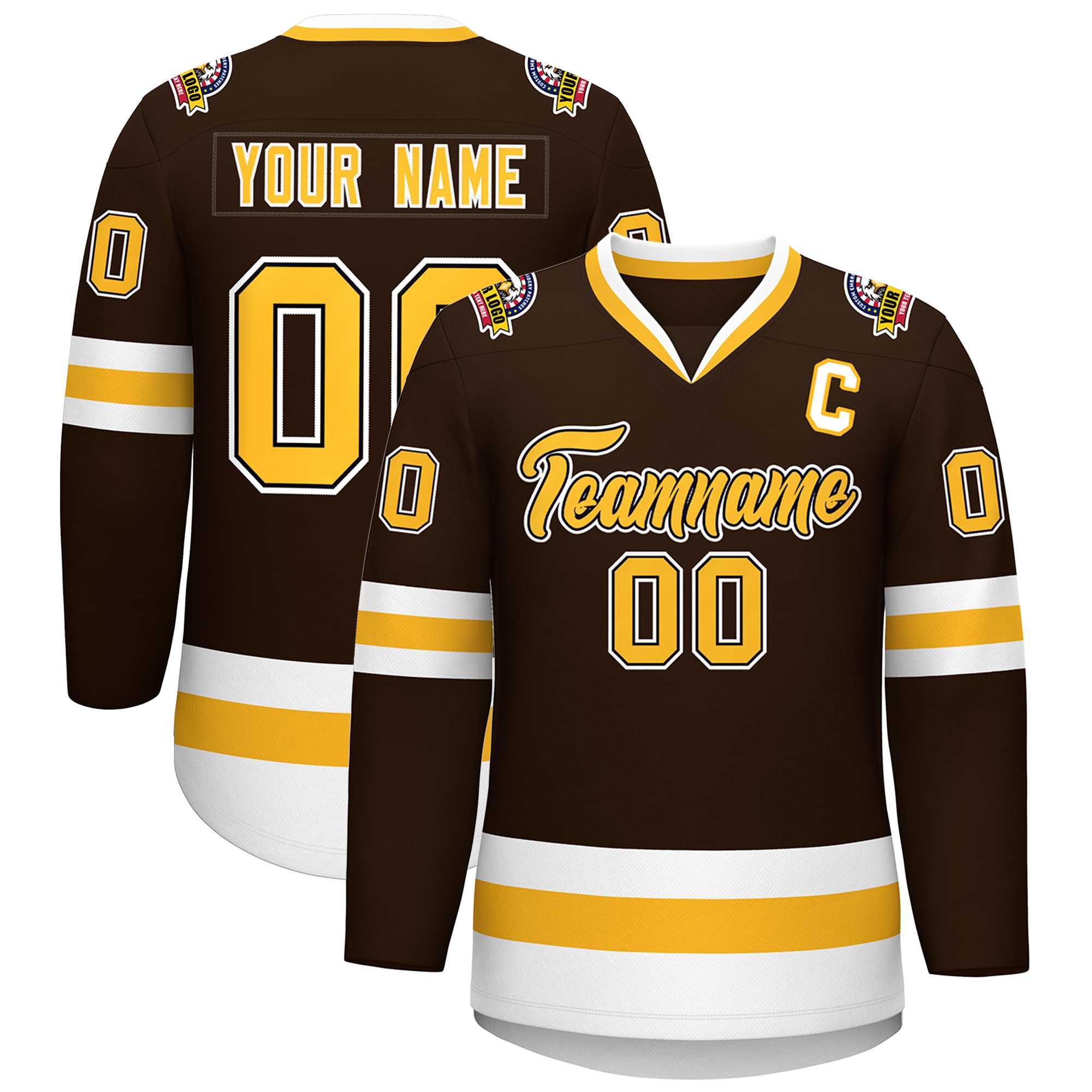 Custom Brown Gold Black-White Classic Style Hockey Jersey