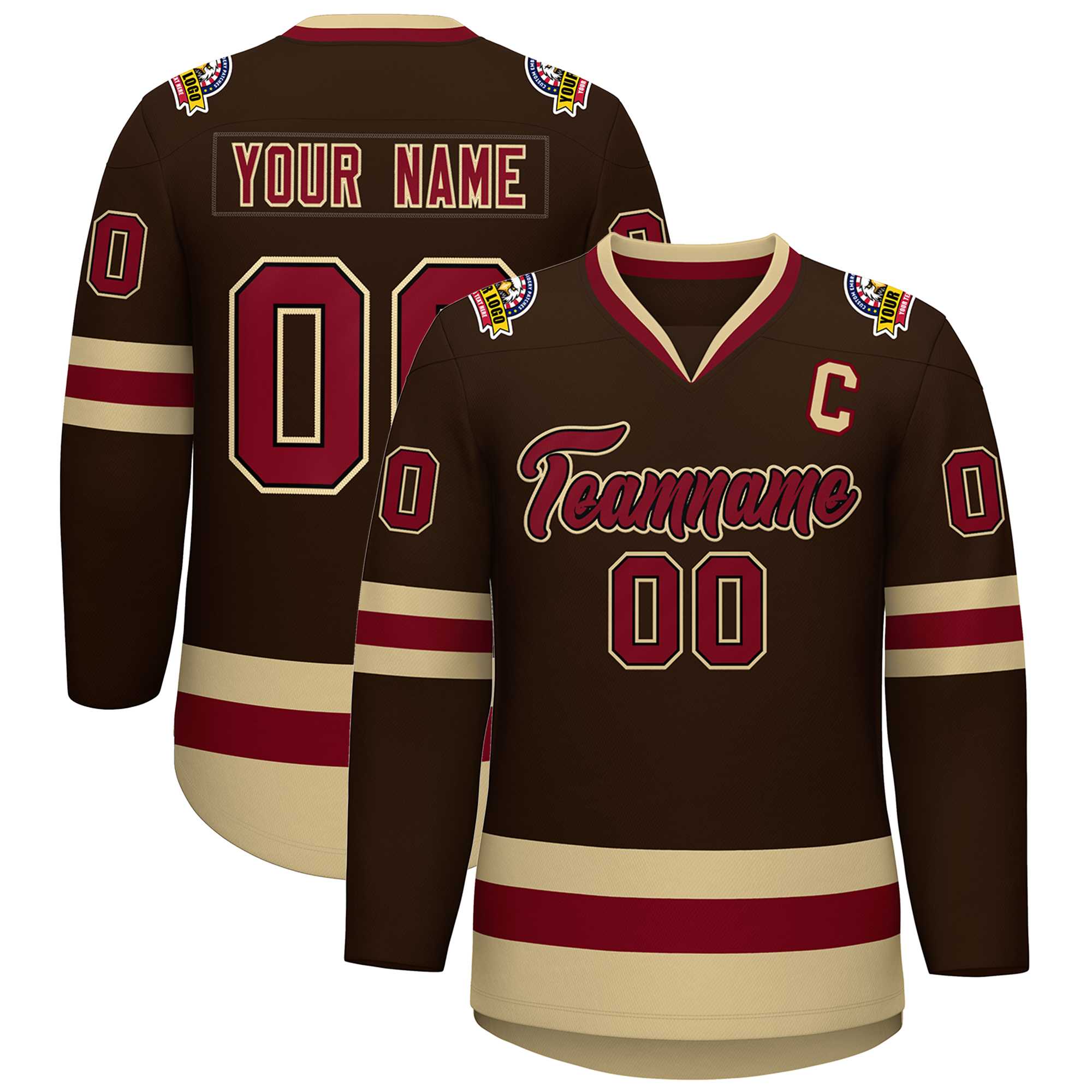 Custom Brown Crimson-Black Classic Style Hockey Jersey