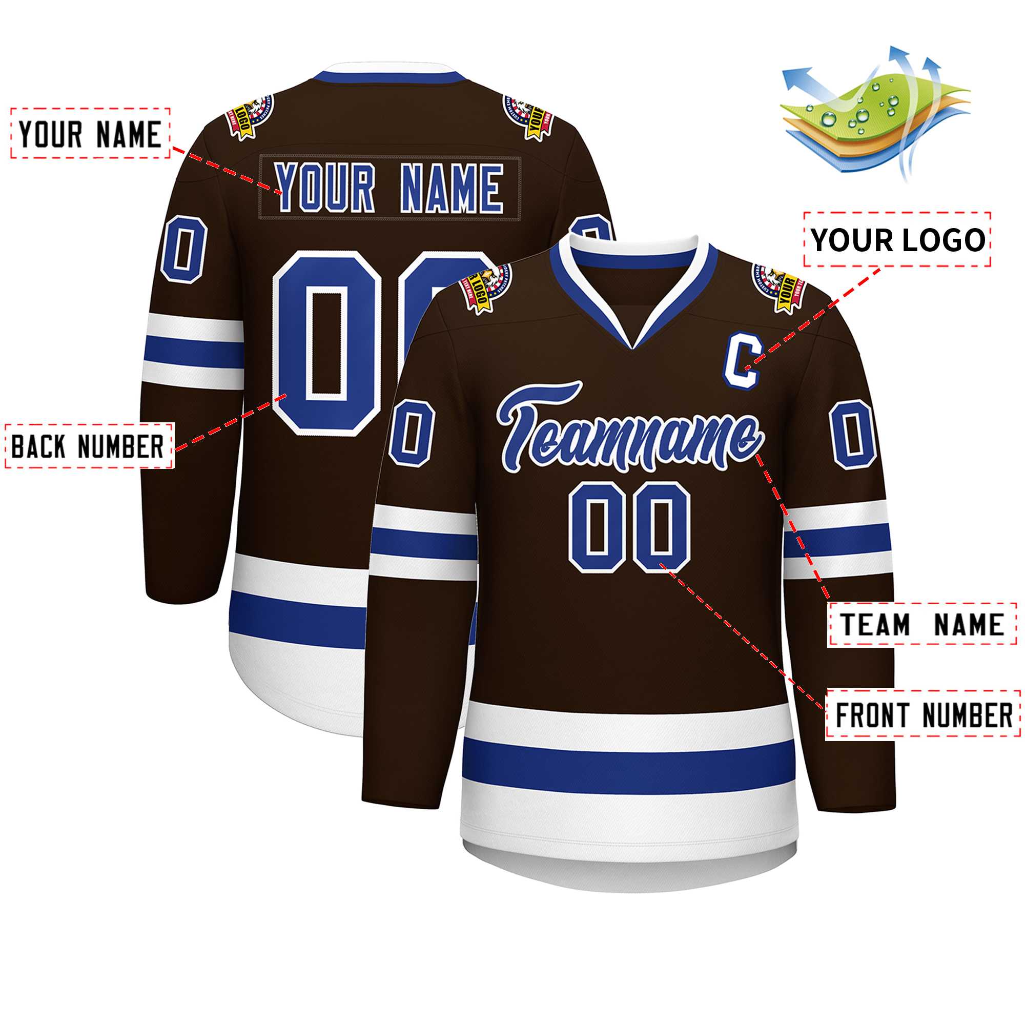 Custom Brown Royal-White Classic Style Hockey Jersey