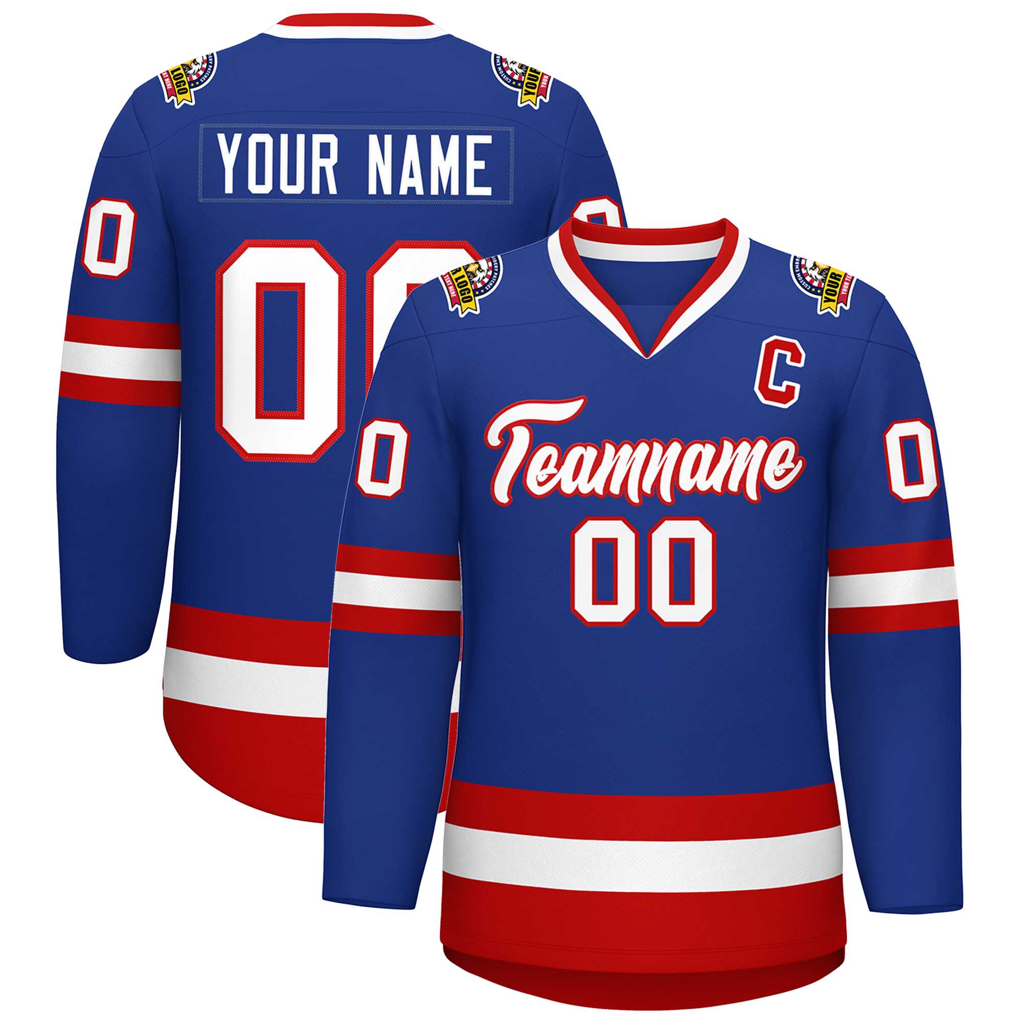 Custom Royal White-Red Classic Style Hockey Jersey