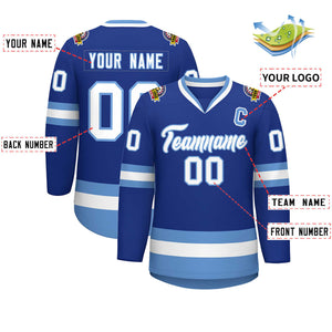 Custom Royal White-Light Blue Classic Style Hockey Jersey