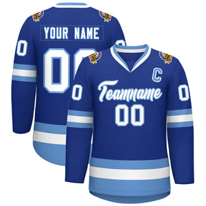 Custom Royal White-Light Blue Classic Style Hockey Jersey