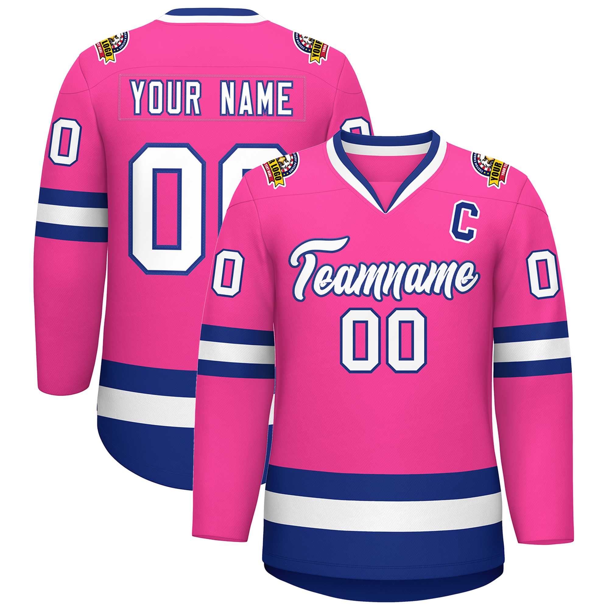 Maillot de hockey de style classique rose blanc-royal personnalisé