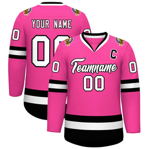 Maillot de hockey de style classique rose blanc-noir personnalisé