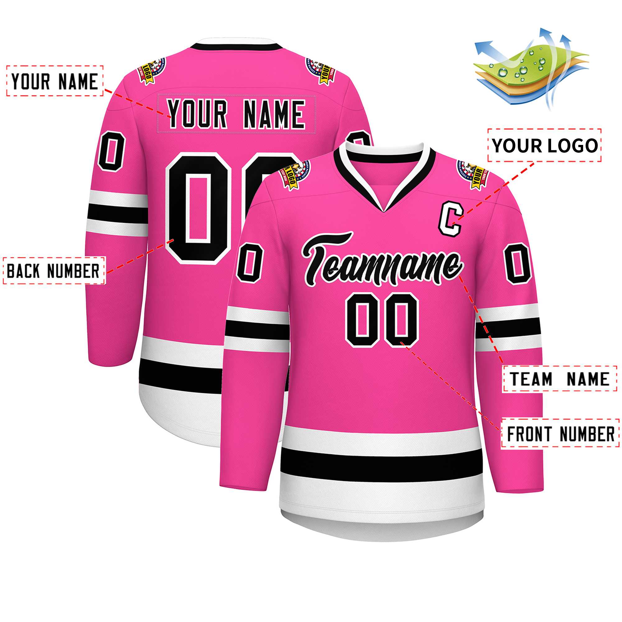 Custom Pink Black-White Classic Style Hockey Jersey