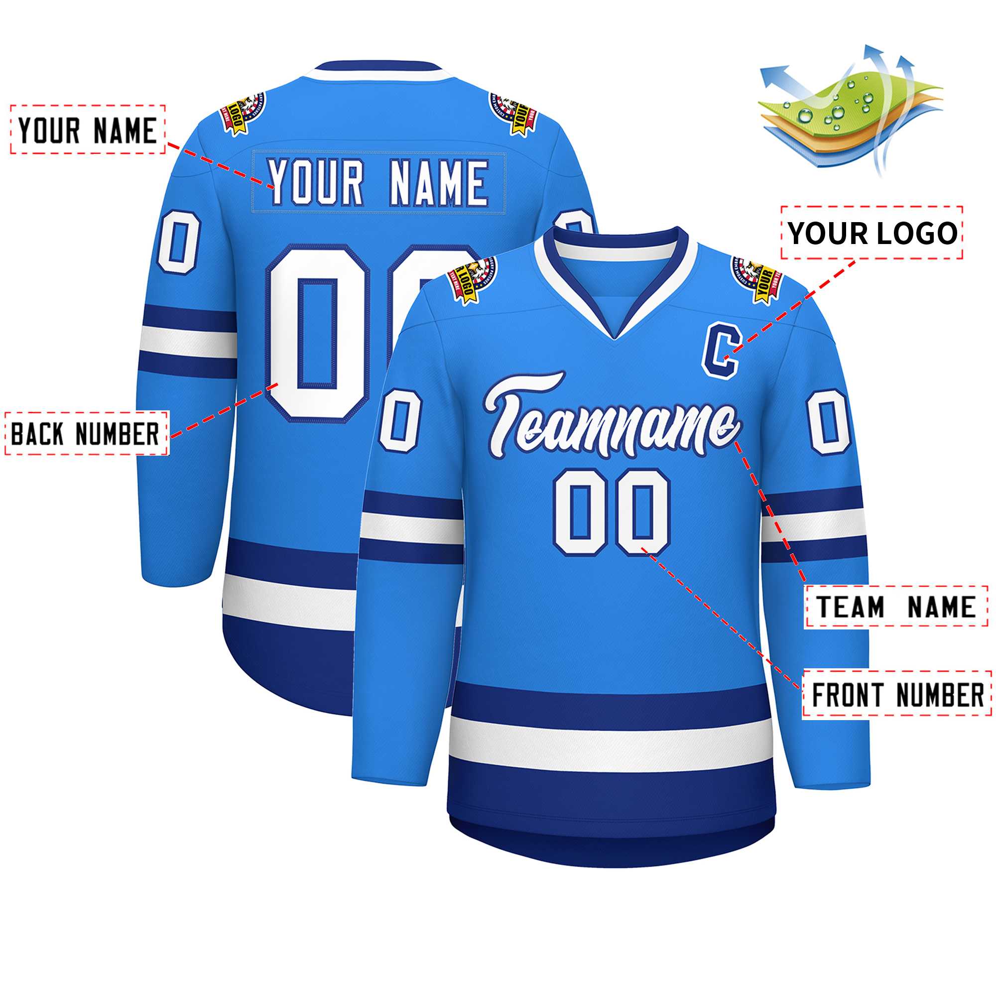 Custom Powder Blue White-Royal Classic Style Hockey Jersey